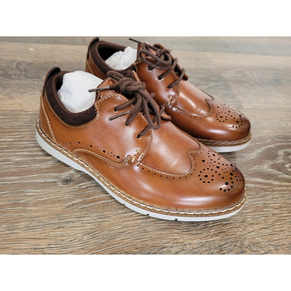 Stacy Adams Synergy Boys Wingtip Oxford Dress Shoes Cognac Brown 1M 43436-221